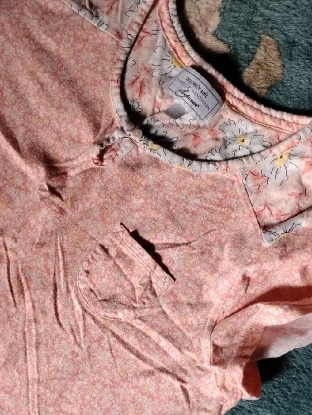 Carole Hochman Peach Floral, Cotton, Short-Sleeve Sleep Shirts Medium Euc - Picture 6 of 11